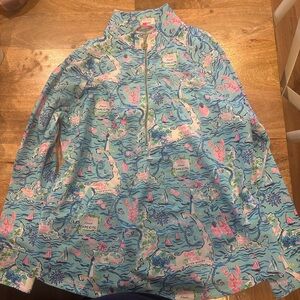 Lilly Pulitzer Blue and Pink Print Quarter-Zip